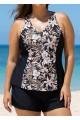 White Floral Zipper Curvy Swimwear Bathing Suits Tankini Top