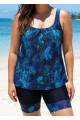 Curvy Blue Floral Modest And Sporty Swimsuit And Swimwear Tankini Set
