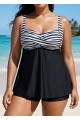 Classic Modest Black Stripe Twist Front Tankini Top