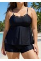 Black Cutout Edge Scoop Neck Plus Size Tankini Top