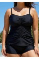 Black Plus Size Ruched Fashion Tankini Top