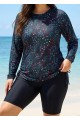 Plus Size Black Upf 50+ Long Sleeves Drawstring Women's Swimsuit Rash Guards Tankini Top
