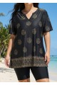 Curvy Black Floral V Neck Loose Short Sleeves Swimsuit Tankini Top