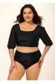 Black Square Neck Mesh Puff Sleeve Bikini Top