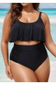 Black Scoop Neck Ruffles High Waist Bikini Top