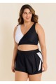 Black And White V Neck Patchwork Colorblocked Bikini Top