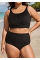 Black Puckered Halter Plus Size Modest Bikini Set