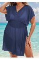 Purplish Blue V Neck Semi-Sheer Split Boho Style Cover Up