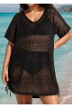 Black V Neck Cut Out Drawstring Swim Cover Up
