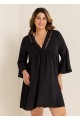 Plus Size Black V Neck Loose Side Slit Hem Cover Up