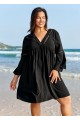 Plus Size Black V Neck Loose Side Slit Hem Cover Up