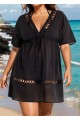 Black Fashionable Plus Size Hollow Out Short Sleeve Cover Up