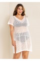 White Plus Size Simple Side Slit Cover Up