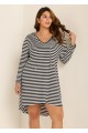 White Striped Hoodie Curvy Beachwear Cover Ups Dress