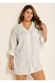 Plus Size White Button Front Collar Beachwear Cover Ups Blouse Dress