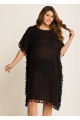 Plus Size Black Tassel Short Sleeve Swimsuit Cover Up Dress