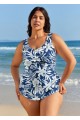 Curvy Blue Floral Vintage Srong Bathing Suits One Piece Swimsuit