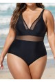 Black Mesh Adjustable Straps Women One Piece Swimsuit
