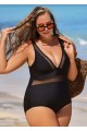 Black Mesh Adjustable Straps Women One Piece Swimsuit