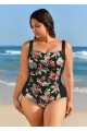 Black Floral Tummy Control Plus Size Swimsuit Swimwear One Piece Swimsuit