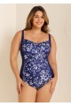 Blue Floral Tummy Control Curvy Swimwear Bathing Suits One Piece Swimsuit