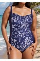 Blue Floral Tummy Control Curvy Swimwear Bathing Suits One Piece Swimsuit