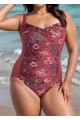 Red Floral Print Pleated Fashion One Piece Swimsuit