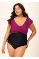 Purple Tummy Control V Neck Ruched Modest Plus Size One Piece Swimsuit