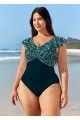 Green Floral Short Sleeve Curvy Swimwear Bathing Suits One Piece Swimsuit