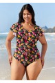 Curvy Red Floral Short Sleeve Swimsuit And Swimwear One Piece Swimsuit