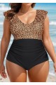 Leopard Print Ruffled Vintage One Piece Swimsuit