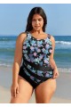 Plus Size Purple Floral Color Block Swimsuits One Piece Swimsuit