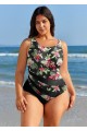 Curvy Red Floral Color Block Bathing Suits One Piece Swimsuit