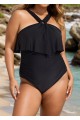 Black Square Cut Hardware One Piece Swimsuit