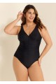 Black V Neck Ruched Cut One Piece Swimsuit