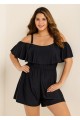Plus Size Black Off The Shoulder Ruffles 1 Piece Bathing Suits Romper One Piece Swimsuit