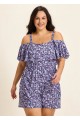 Purple Floral Print Flattering Off Shoulder Ruffled Plus Size Swimsuit One Piece Swim Romper