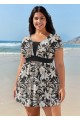 Black Floral Vintage Curvy Swimwear Bathing Suits Swimdress Top