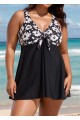Trendy Black Floral Print Tie Front One Piece Swimsuit