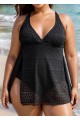 Black Crochet Side Slit V-Neck Graceful One Piece Swimdress