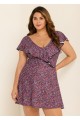 Plus Size Floral Print V-Neck Sleeves Swimdress Top