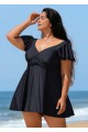 Stylish V Neck Ruffle Sleeves Swimdress Set