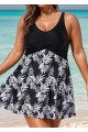 Stylish Black and White Print Cross Front Swimdress Top