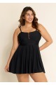 Black Crisscross Detailing Flowy Swimdress Top