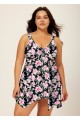 Black Vintage Floral Print Modest Swim Dress Set