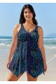 Navy Dot Print Cut Out Plus Size Swimsuit Swimwear Swimdress Set