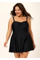 Black V Neck Ruched Plus Size Modest Swimdress Swimsuit Top