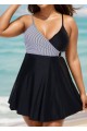 Black And White V Neck Striped Wrap One Piece Swimdress