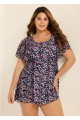 Romantic Floral Flounce Sleeve Square Neck Swimdress Set