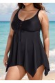 Black Criss Cross Front detail Asymmetrical Hem Swimdress Top